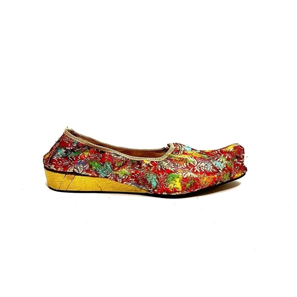 Vintage 1960s deadstock rainbow fabric wedge heel boudoir slippers